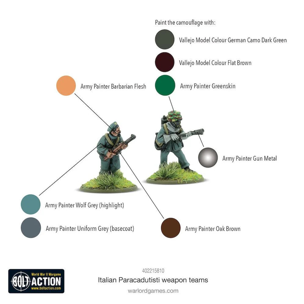 Italian Paracadutisti - Flamethrower, Sniper, Light Mortar Teams (metal)