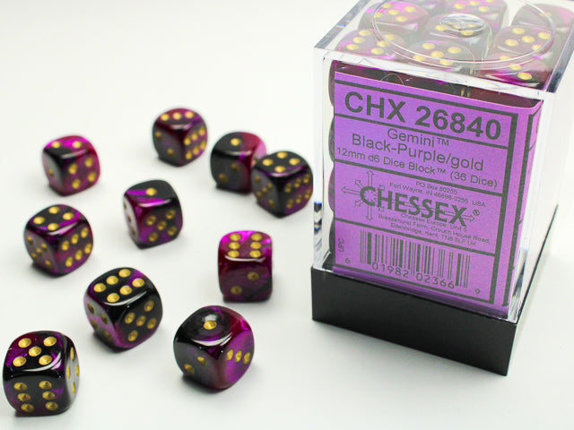 Chessex Thirty-Six D6 Pack: Gemini - Black-Purple/Gold