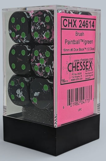 Chessex Twelve d6 Pack: Brush Paintball/Green