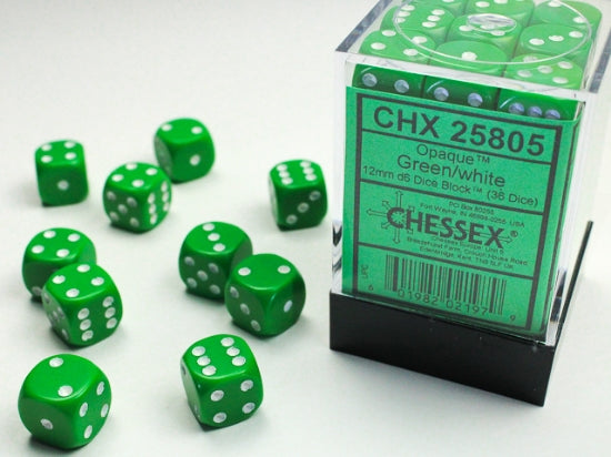 Chessex Thirty-Six D6 Pack: Opaque - Green/White