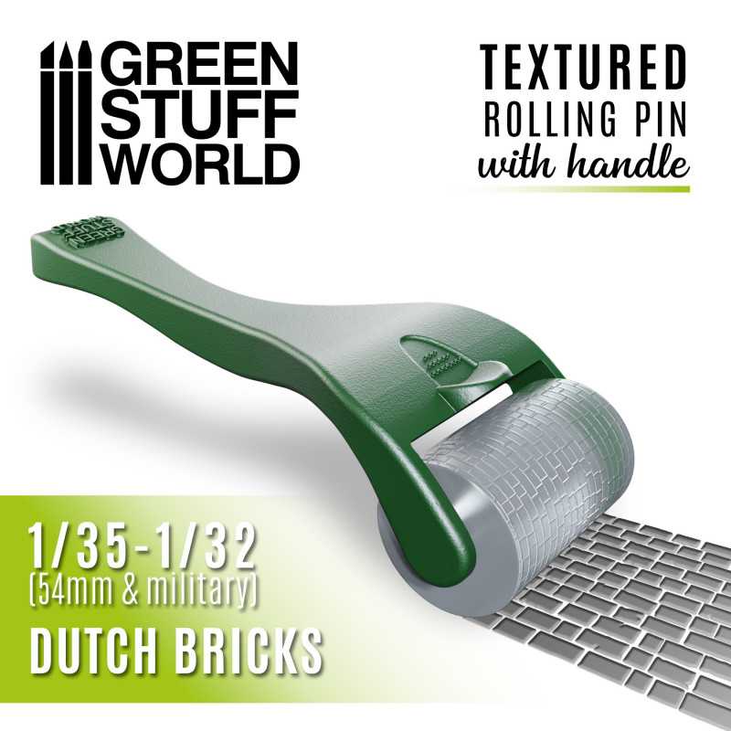 Textured Rolling Pin with Handle - Dutch Brick