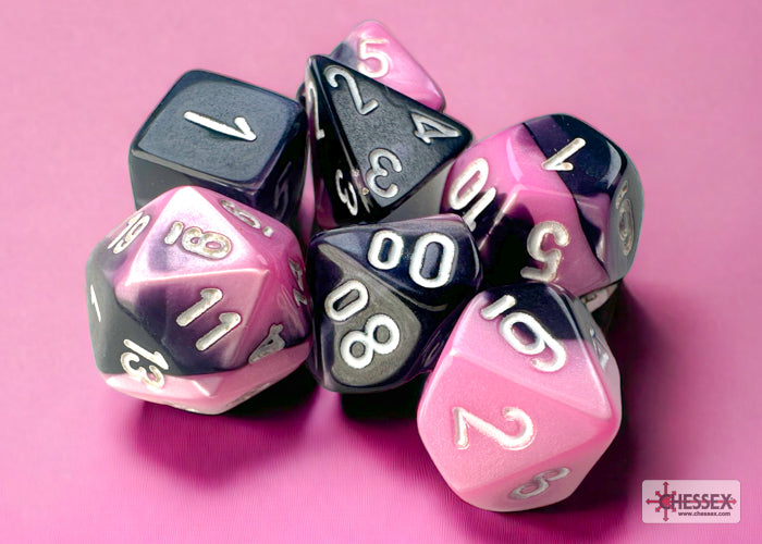 Chessex Mini: Gemini - Black-Pink/White (Black Light Reactive)