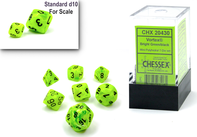 Chessex Mini: Vortex - Bright Green/Black (Black Light Reactive)