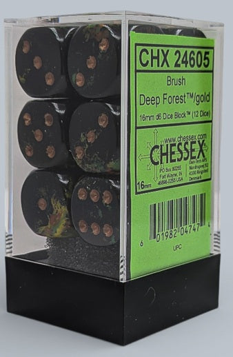 Chessex Twelve d6 Pack: Brush Deep Forest/Gold