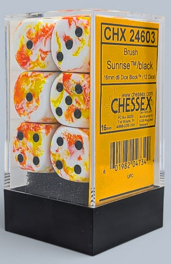 Chessex Twelve d6 Pack: Brush Sunrise/Black