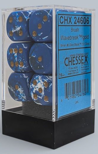Chessex Twelve d6 Pack: Brush Wavebreak/Gold
