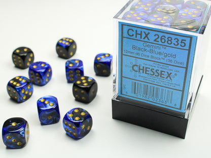 Chessex Thirty-Six D6 Pack: Gemini - Black-Blue/Gold