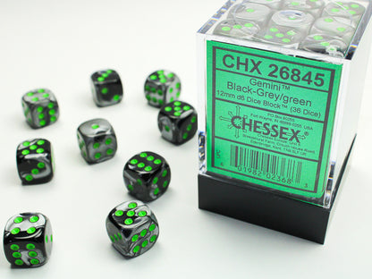 Chessex Thirty-Six D6 Pack: Gemini - Black-Grey/Green