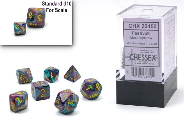 Chessex Mini: Festive - Mosaic/Yellow (Black Light Reactive)