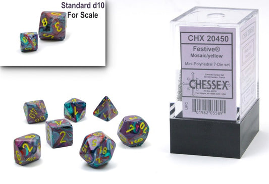 Chessex Mini: Festive - Mosaic/Yellow (Black Light Reactive)