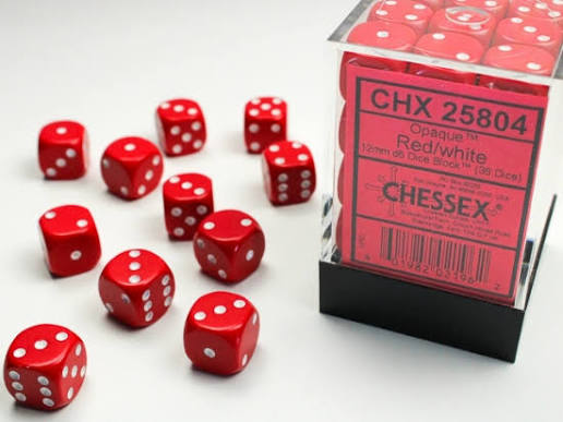 Chessex Thirty-Six D6 Pack: Opaque - Red/White