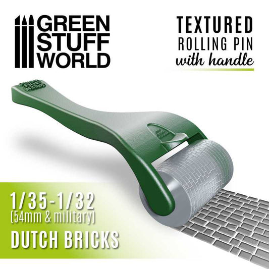 Textured Rolling Pin with Handle - Dutch Brick